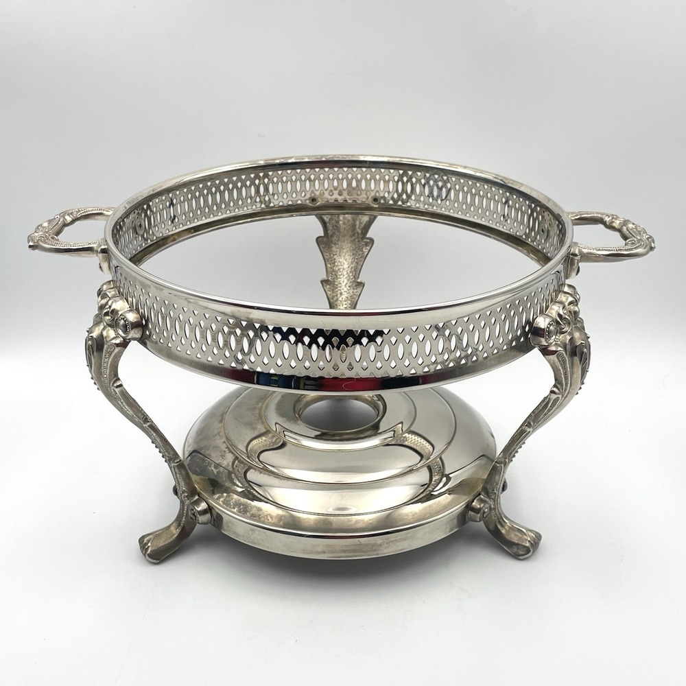 Vintage Silverplate Chafing Dish Warming Stand Pierced Gallery Footed‎ 9.75"